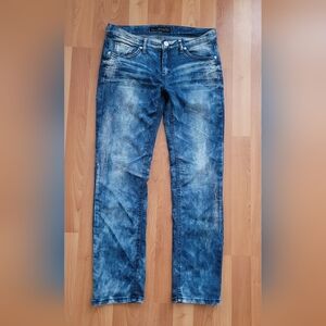 Fanup Blue Jeans Women's 29 Blue Denim Tie Dye Straight Leg Jean Pants